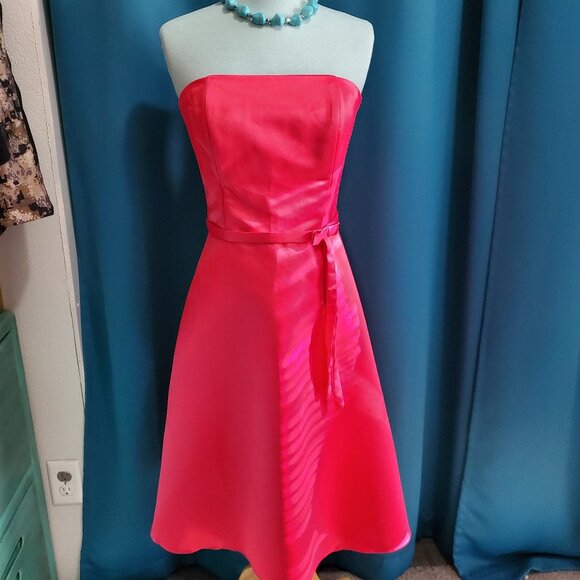 🌹Vintage Scott McClintock Strapless Hot Pink Cocktail Satin Gown / Formal 8 - Picture 2 of 10